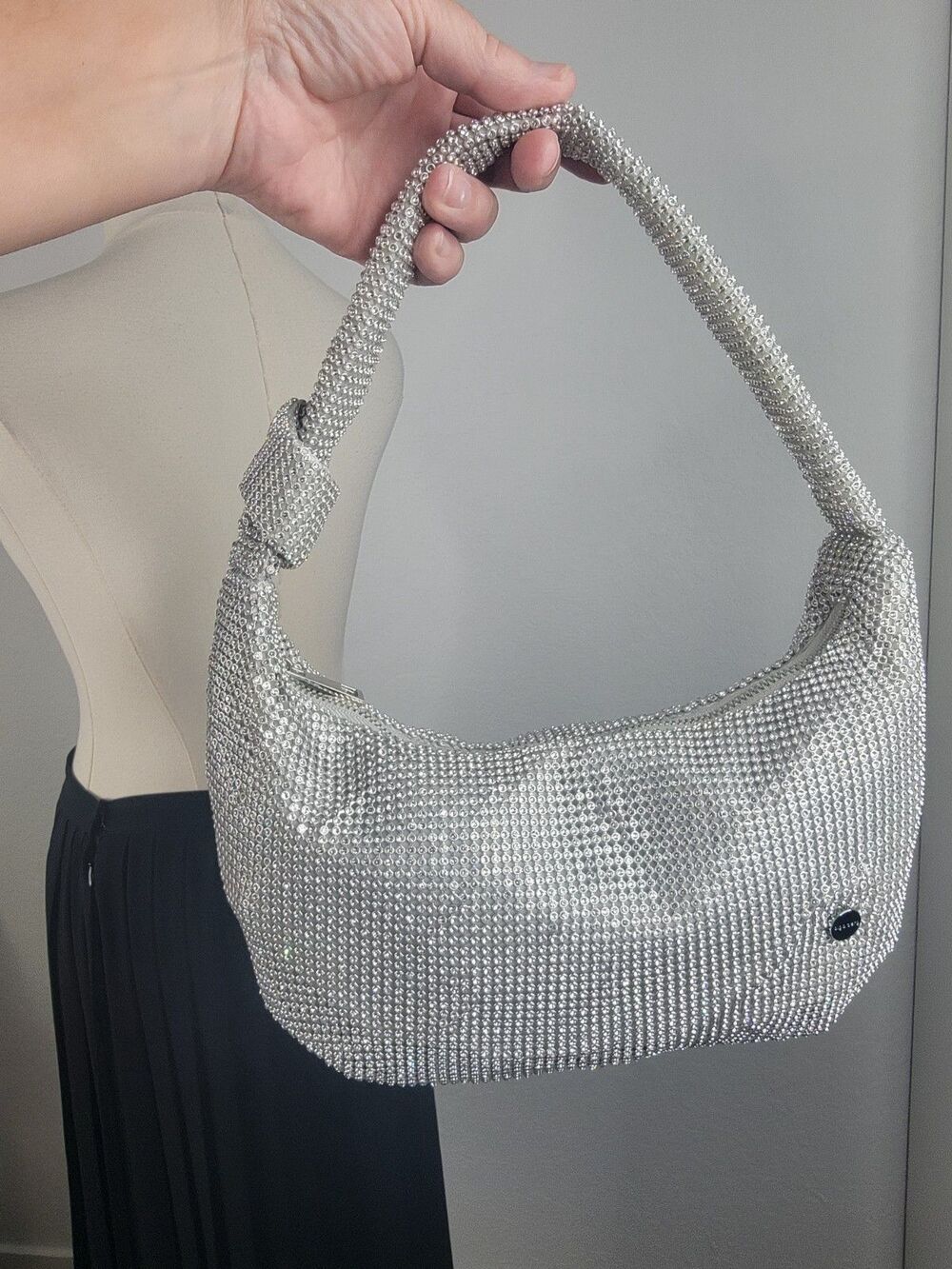 Olga Berg - Jessica Soft Crystal Mesh Croissant Bag Silver - Picture 13 of 17